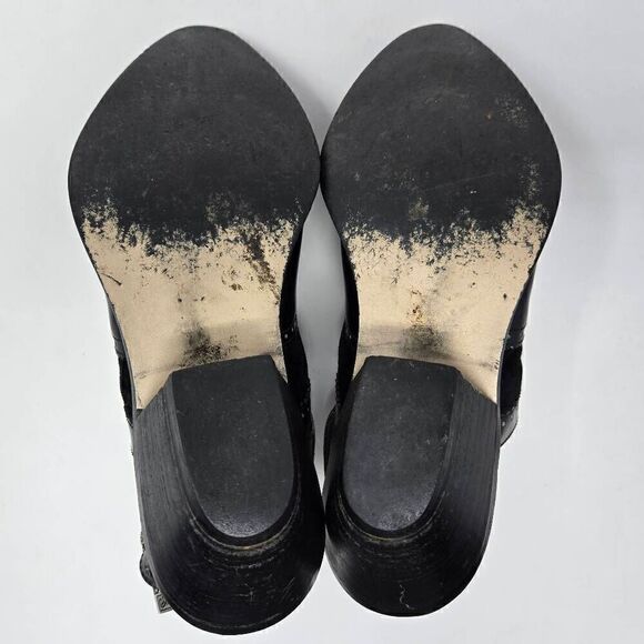 CODE WEST VINTAGE BLACK LEATHER NUBUCK SILVER BUCKLE BACK STRAP MULE WOMENS 8 M - Picture 9 of 9